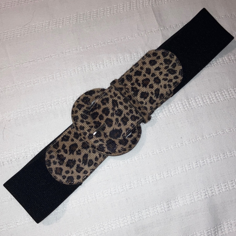 Leopard Print‎ & Black Women's Belt Large 36-42 inch Adjustable Stretch